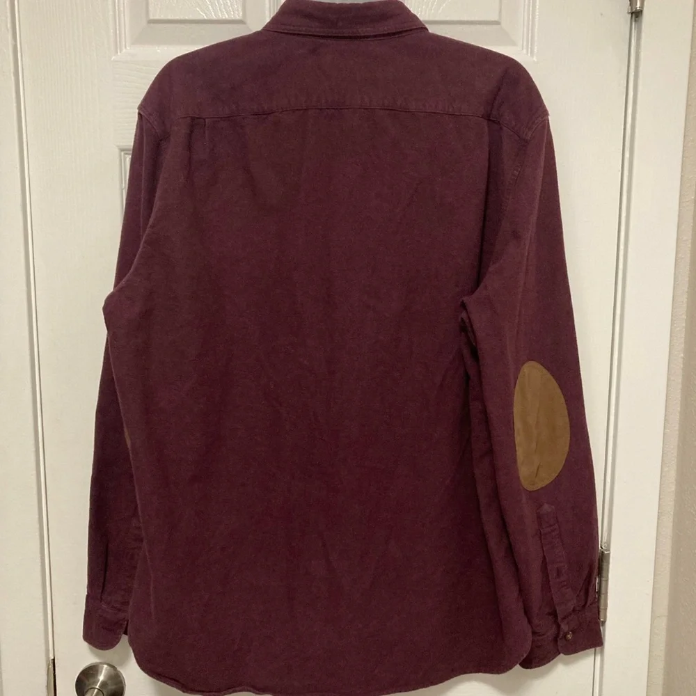 *J. Crew Maroon Men’s Flannel Elbow Patch XL Button Down Long Sleeve Shirt #IH